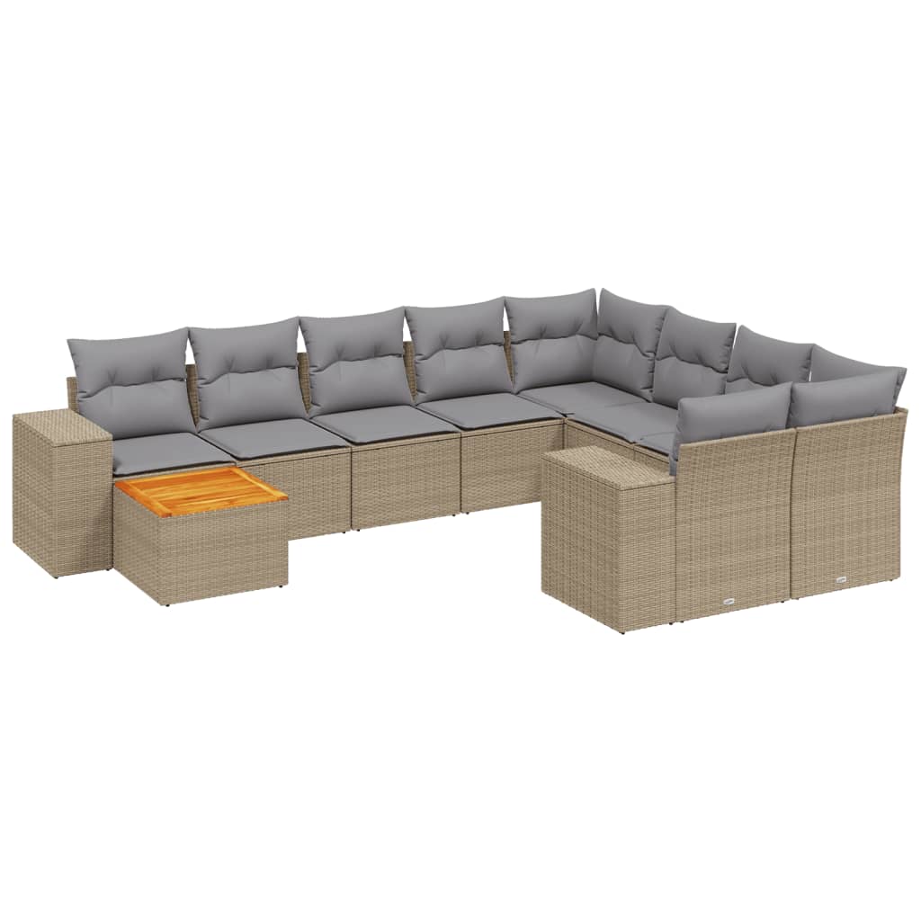 Set Divano da Giardino 10 pz con Cuscini Beige in Polyrattan