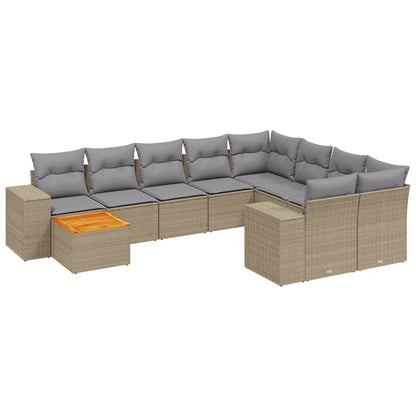 Set Divano da Giardino 10 pz con Cuscini Beige in Polyrattan