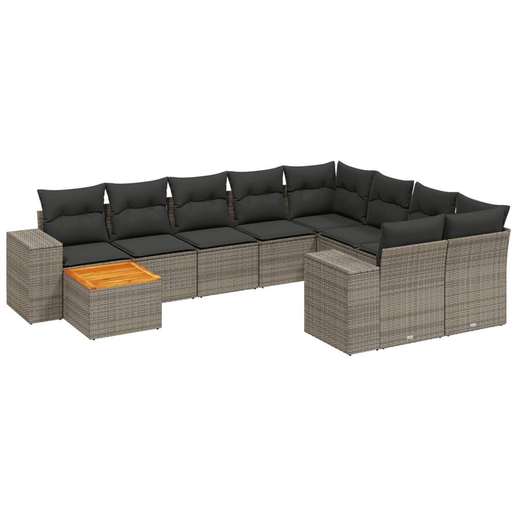 Set Divano da Giardino 10 pz con Cuscini Grigio in Polyrattan - homemem39