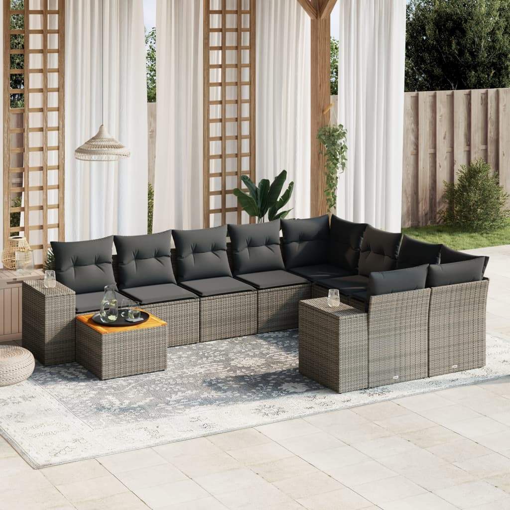Set Divano da Giardino 10 pz con Cuscini Grigio in Polyrattan - homemem39