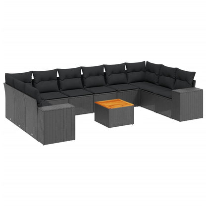 Set Divani da Giardino 11 pz con Cuscini in Polyrattan Nero