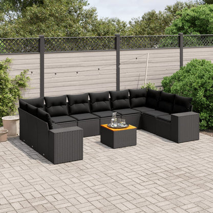 Set Divani da Giardino 11 pz con Cuscini in Polyrattan Nero