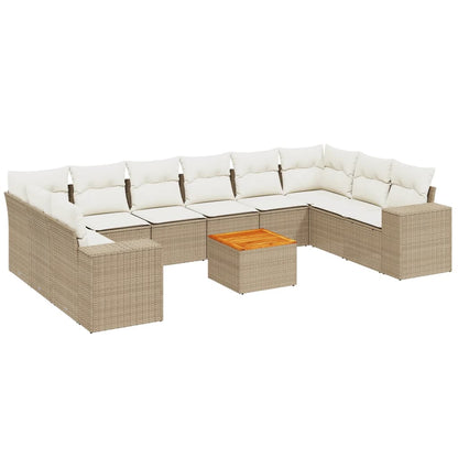 Set Divani da Giardino 11 pz con Cuscini Beige in Polyrattan | homemem39