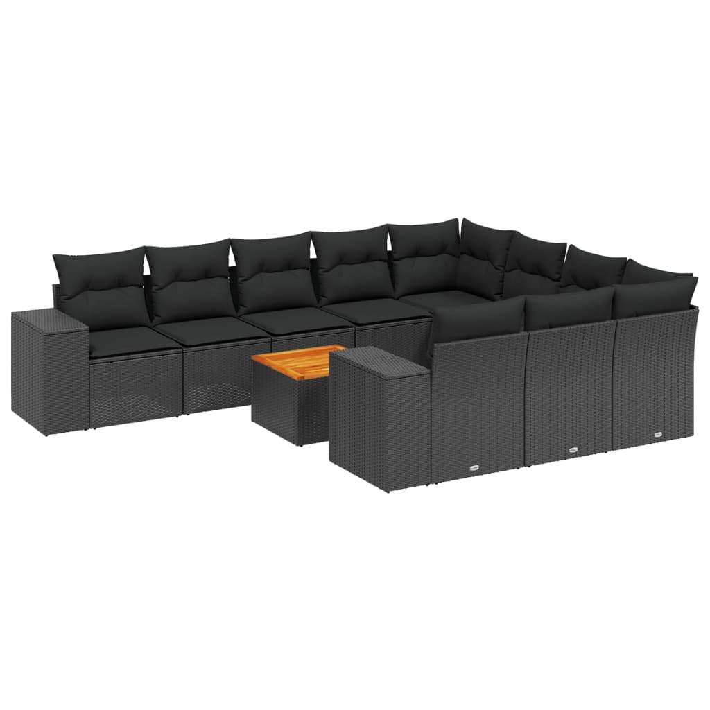 Set Divani da Giardino 11 pz con Cuscini in Polyrattan Nero - homemem39