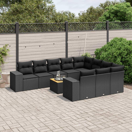 Set Divani da Giardino 11 pz con Cuscini in Polyrattan Nero - homemem39