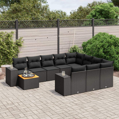 Set Divani da Giardino 11 pz con Cuscini in Polyrattan Nero - homemem39
