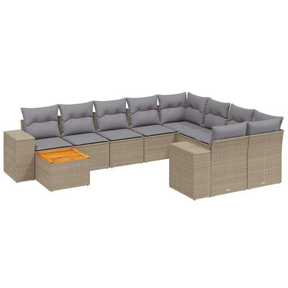 Set Divani da Giardino 11 pz con Cuscini Beige in Polyrattan - homemem39