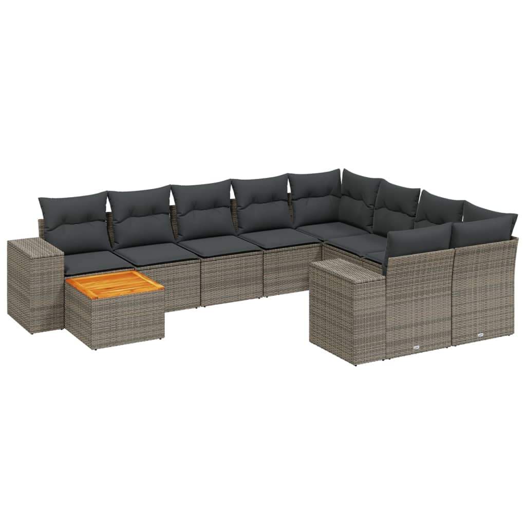 Set Divani da Giardino 11 pz con Cuscini in Polyrattan Grigio - homemem39