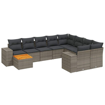 Set Divani da Giardino 11 pz con Cuscini in Polyrattan Grigio - homemem39