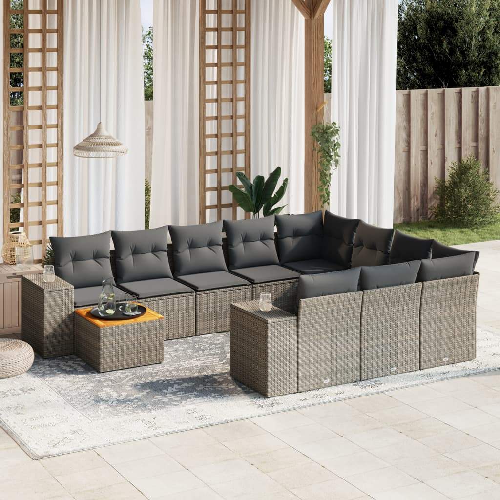 Set Divani da Giardino 11 pz con Cuscini in Polyrattan Grigio - homemem39
