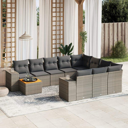 Set Divani da Giardino 11 pz con Cuscini in Polyrattan Grigio - homemem39