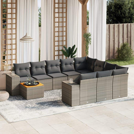 Set Divani da Giardino 11 pz con Cuscini in Polyrattan Grigio - homemem39
