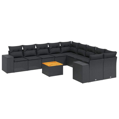 Set Divani da Giardino 11 pz con Cuscini in Polyrattan Nero - homemem39