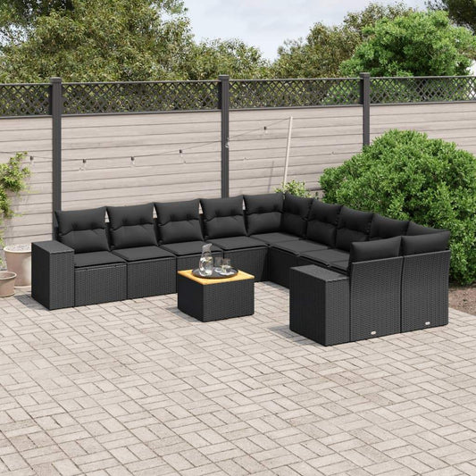 Set Divani da Giardino 11 pz con Cuscini in Polyrattan Nero - homemem39