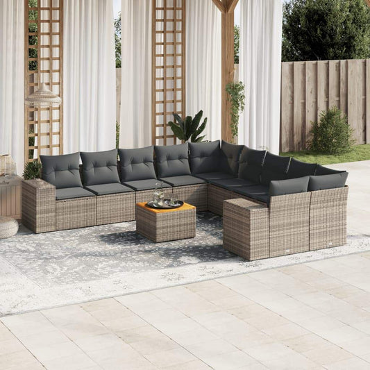 Set Divani da Giardino 11 pz con Cuscini in Polyrattan Grigio - homemem39