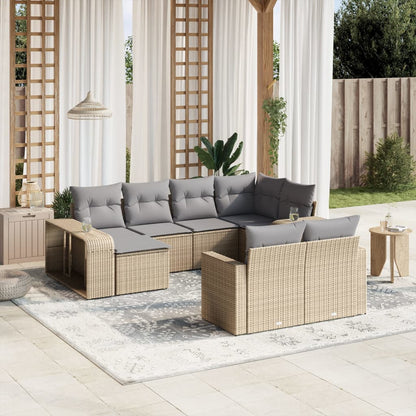 Set Divano da Giardino 10 pz con Cuscini Beige in Polyrattan | homemem39