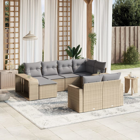 Set Divano da Giardino 10 pz con Cuscini Beige in Polyrattan | homemem39