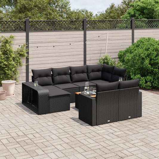 Set Divani da Giardino 11 pz con Cuscini in Polyrattan Nero | homemem39