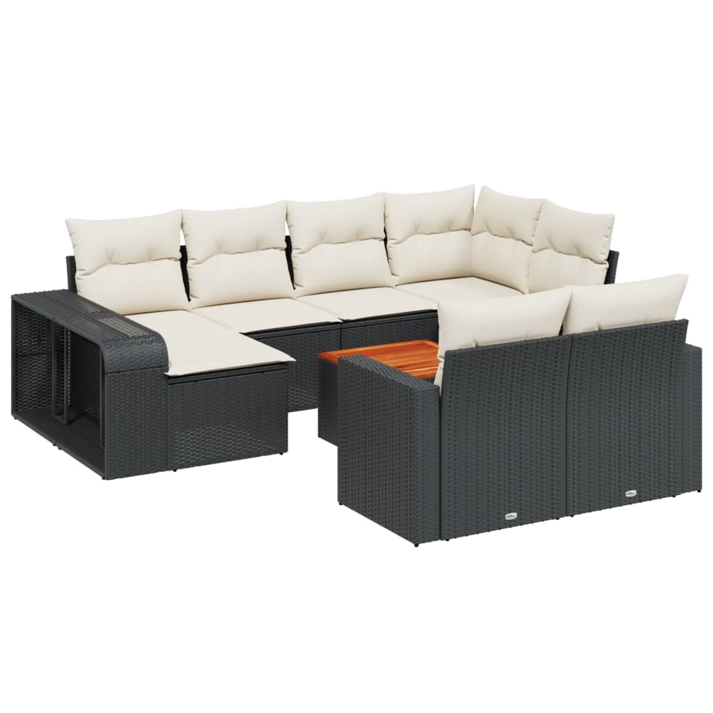 Set Divani da Giardino 11 pz con Cuscini in Polyrattan Nero