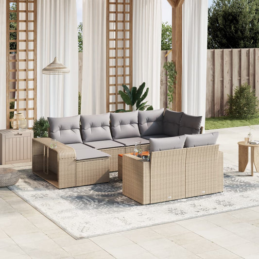 Set Divani da Giardino 11 pz con Cuscini Beige in Polyrattan | homemem39