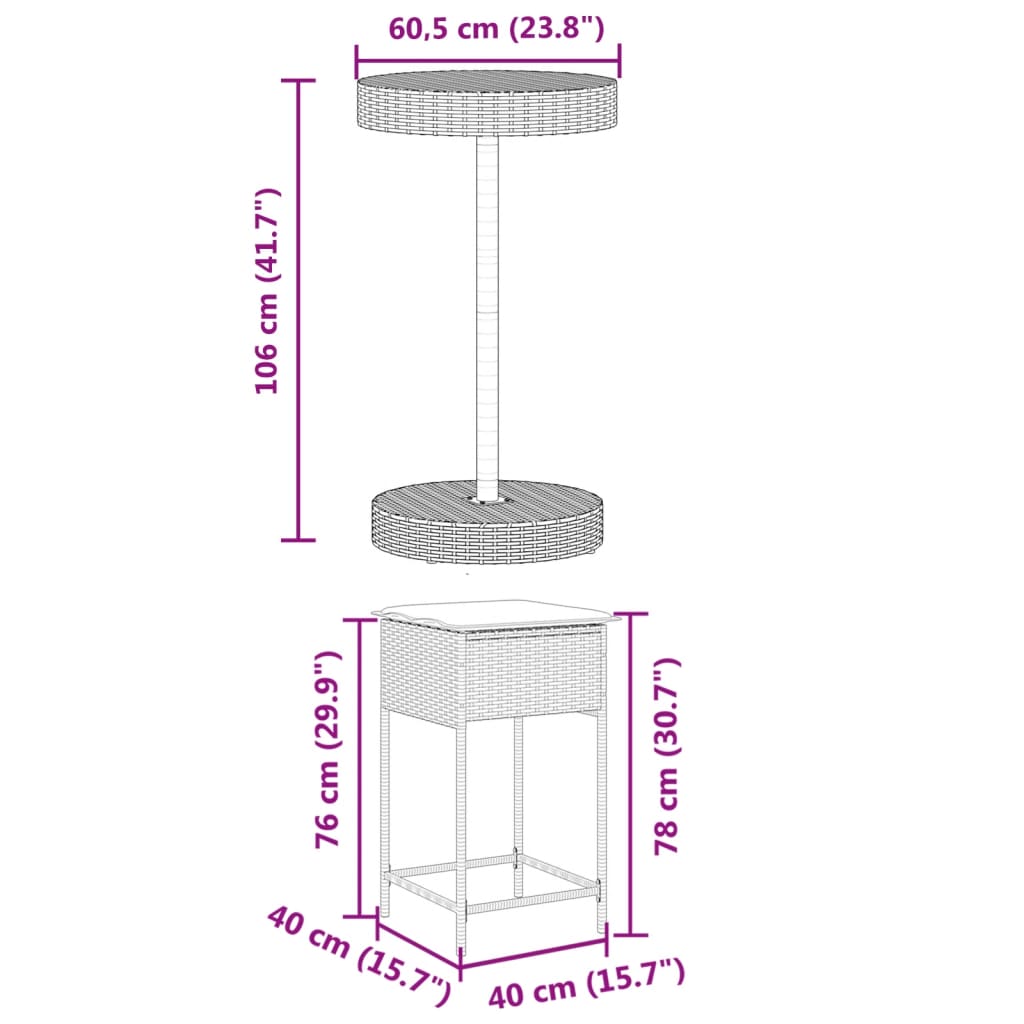 Set Bar da Giardino 3 pz con Cuscini in Polyrattan Marrone | homemem39