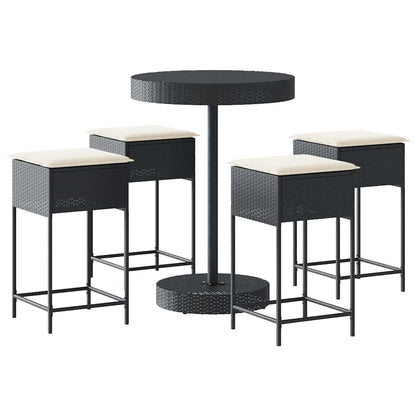 Set Bar da Giardino 5 pz con Cuscini in Polyrattan Nero | homemem39