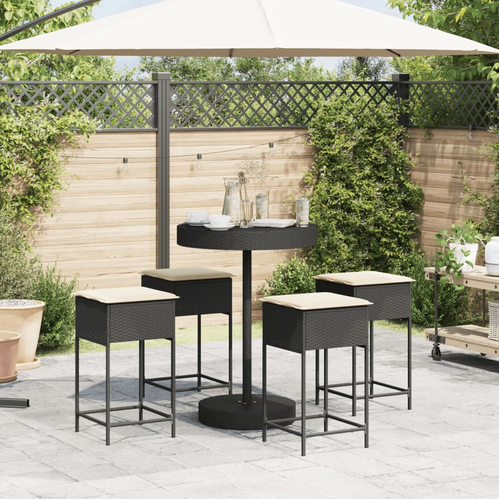 Set Bar da Giardino 5 pz con Cuscini in Polyrattan Nero | homemem39