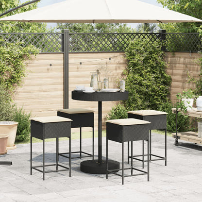 Set Bar da Giardino 5 pz con Cuscini in Polyrattan Nero | homemem39