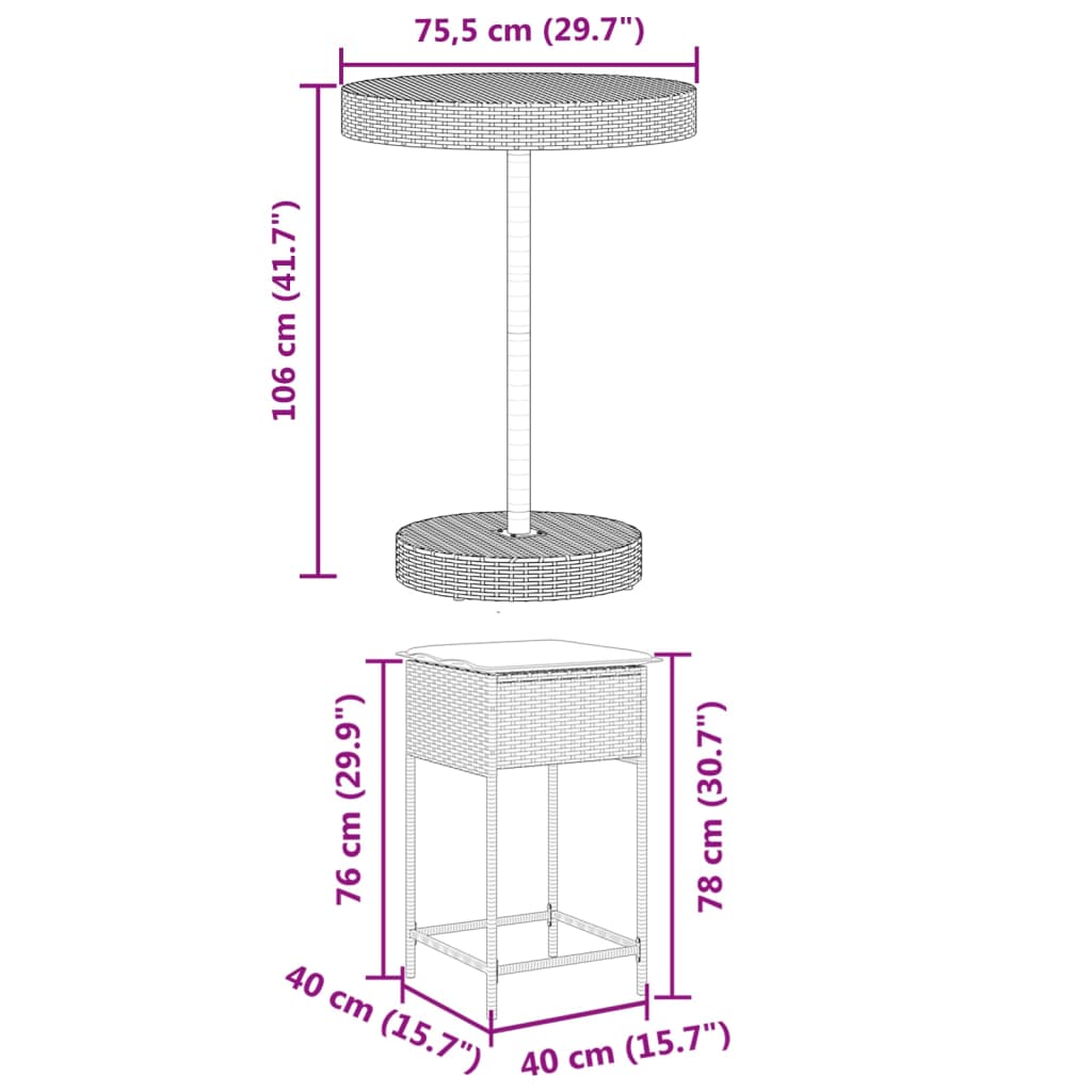 Set Bar da Giardino 5 pz con Cuscini in Polyrattan Nero | homemem39