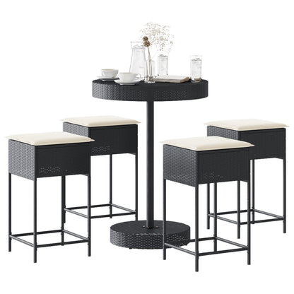 Set Bar da Giardino 5 pz con Cuscini in Polyrattan Nero | homemem39
