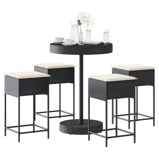 Set Bar da Giardino 5 pz con Cuscini in Polyrattan Nero | homemem39