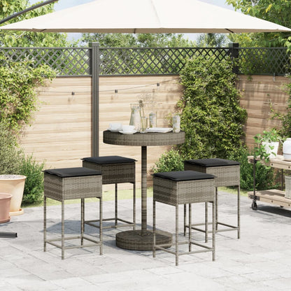 Set Bar da Giardino 5 pz con Cuscini in Polyrattan Grigio