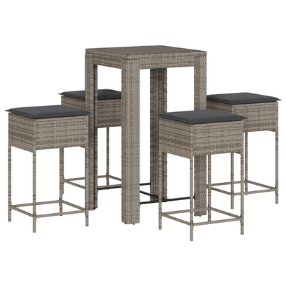 Set Bar da Giardino 5 pz con Cuscini in Polyrattan Grigio