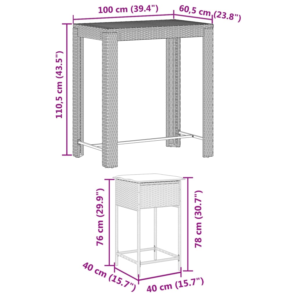 Set Bar da Giardino 5 pz con Cuscini in Polyrattan Nero