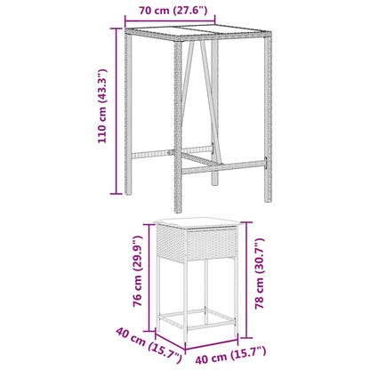 Set Bar da Giardino 3 pz con Cuscini in Polyrattan Marrone