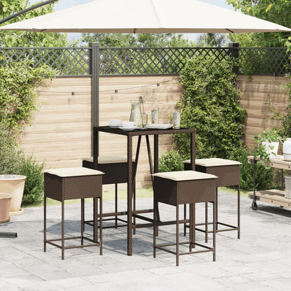 Set Bar da Giardino 5 pz con Cuscini in Polyrattan Marrone