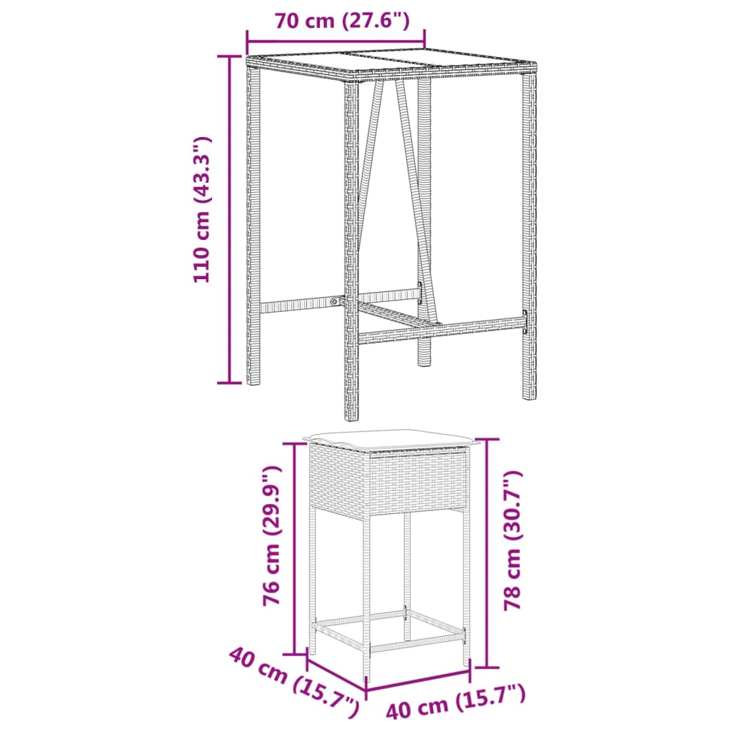 Set Bar da Giardino 5 pz con Cuscini in Polyrattan Nero