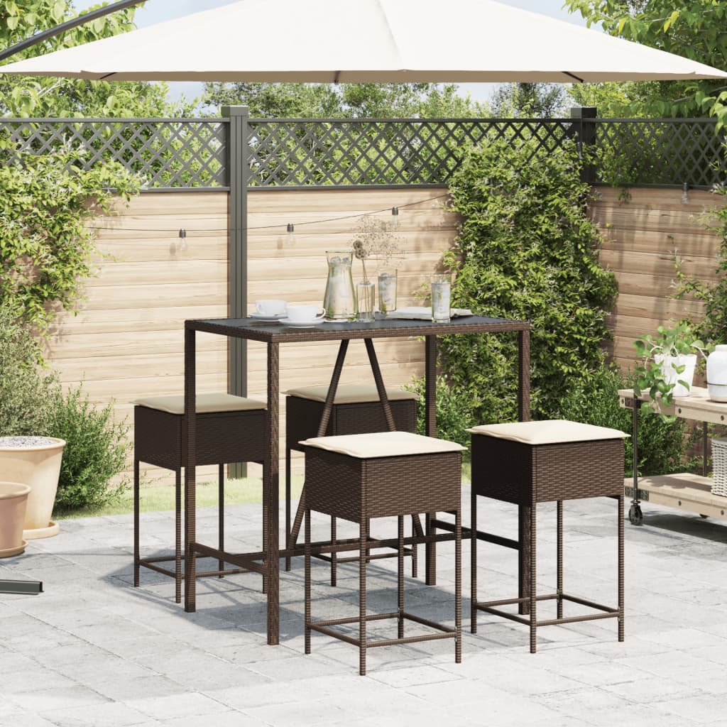 Set Bar da Giardino 5 pz con Cuscini in Polyrattan Marrone