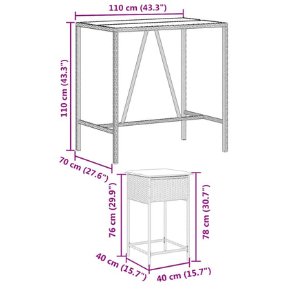 Set Bar da Giardino 5 pz con Cuscini in Polyrattan Marrone