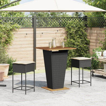 Set Bar da Giardino 3 pz con Cuscini in Polyrattan Nero - homemem39