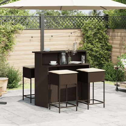 Set Bar da Giardino 5 pz con Cuscini in Polyrattan Marrone