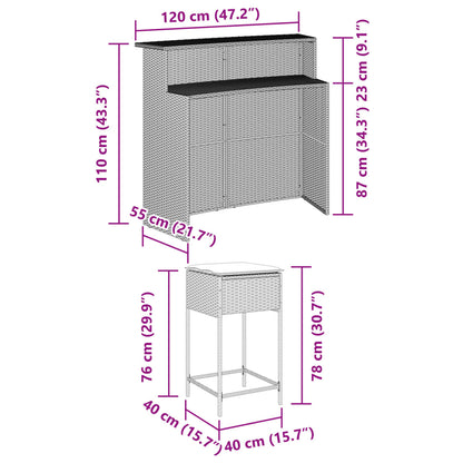 Set Bar da Giardino 5 pz con Cuscini in Polyrattan Marrone