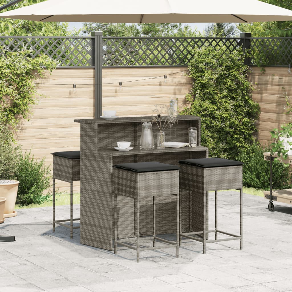 Set Bar da Giardino 5 pz con Cuscini in Polyrattan Grigio