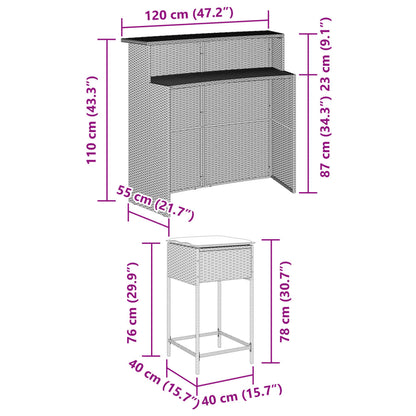 Set Bar da Giardino 5 pz con Cuscini in Polyrattan Grigio