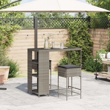 Set Bar da Giardino 3pz con Cuscini Grigio in Polyrattan