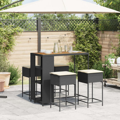 Set Bar da Giardino 5 pz con Cuscini in Polyrattan Nero