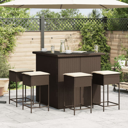 Set Bar da Giardino 5 pz con Cuscini in Polyrattan Marrone