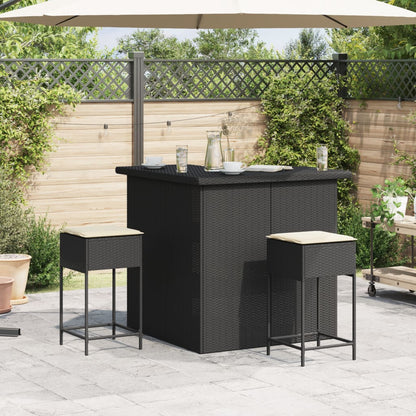 Set Bar da Giardino 3 pz con Cuscini in Polyrattan Nero