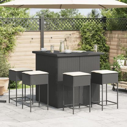 Set Bar da Giardino 5 pz con Cuscini in Polyrattan Nero