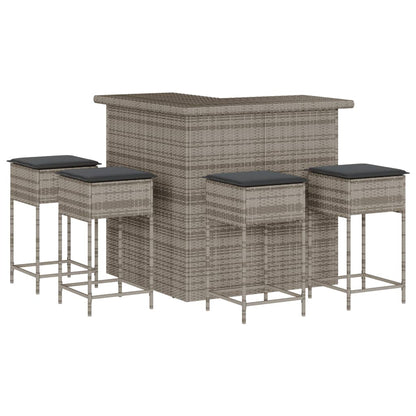 Set Bar da Giardino 5 pz con Cuscini in Polyrattan Grigio